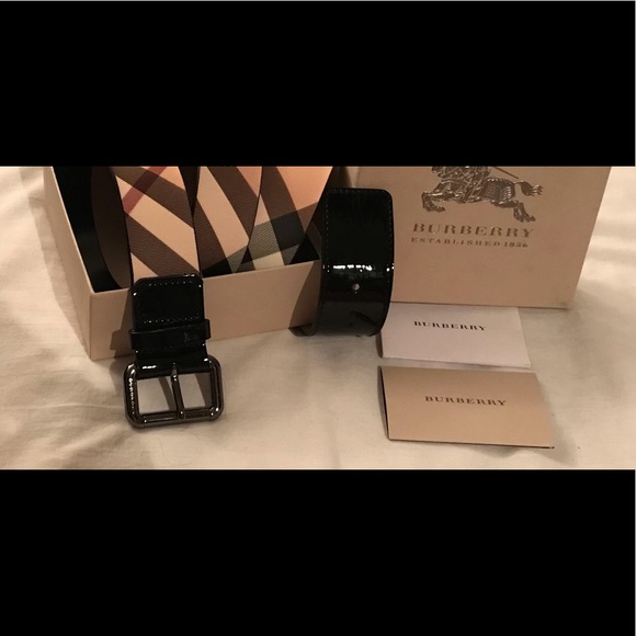 Burberry Accessories - Authentic Burberry Nova Check Black Patent Leather Belt